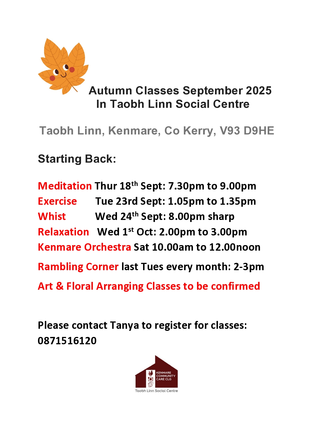 Autumn Classes September 2025 new